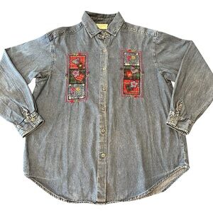 Casual Corner Embroidered Denim Button Down Shirt